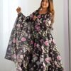 KB-274BLACK_6.jpg Black Organza Silk Floral Print Anarkali Suit Set
