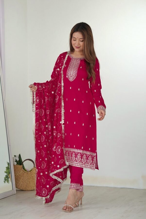 Rani Pink Straight Fit Kurta with Dupatta Set