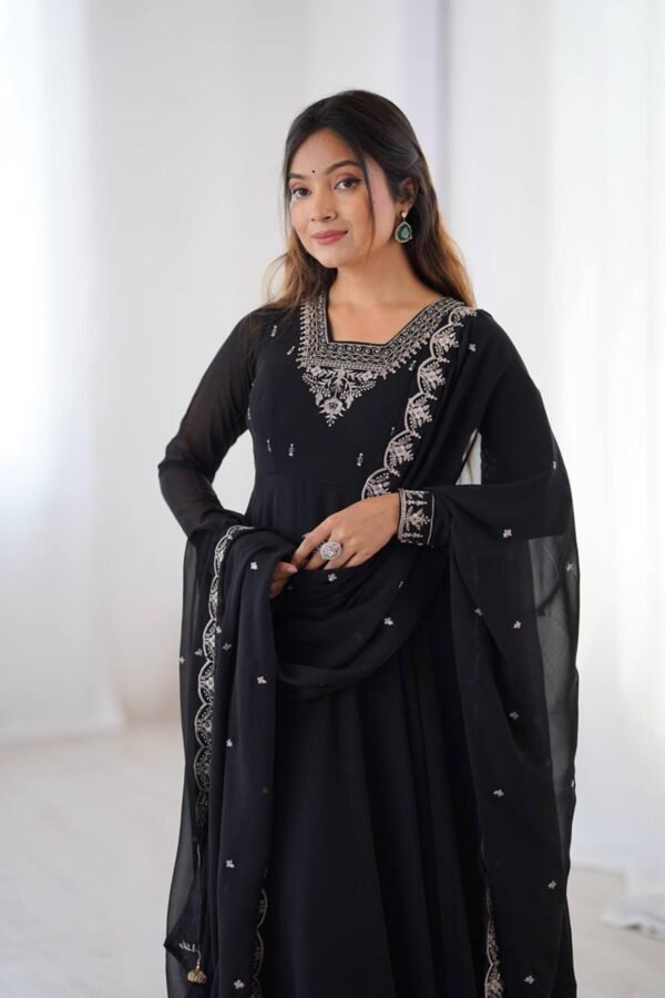 Black Georgette Embroidered Anarkali Suit Set