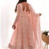 Pink Flower Printed Anarkali Suit Set