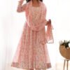 Pink Flower Printed Anarkali Suit Set