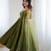 Mehndi Green Roman Silk Anarkali Suit Set