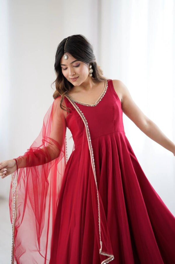 Maroon Roman Silk Anarkali Suit Set
