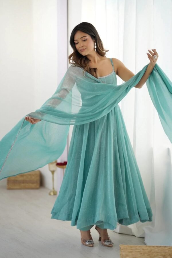 Powder Blue Anarkali Suit with Swarovski Work