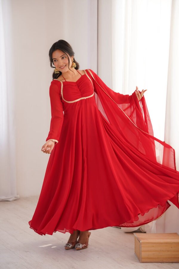 Red Color Fully Flared Anarkali Gown with Dupatta