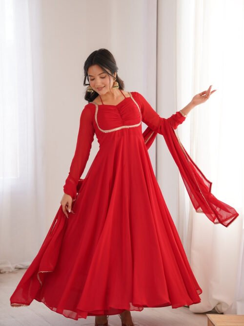 Red Color Fully Flared Anarkali Gown with Dupatta