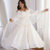 White Roman Silk Anarkali Suit Set