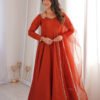 Rust Orange Roman Silk Chanderi Anarkali Suit with 4+ Meter Flair
