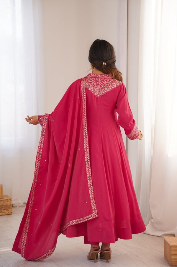 Rani Pink Roman Shimmer Silk Fully Flare Anarkali Set