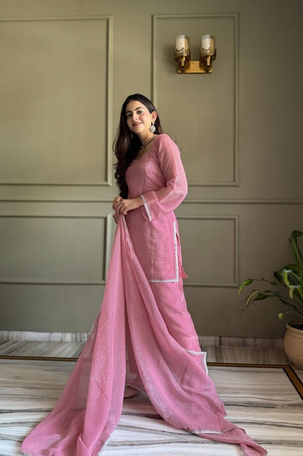 Pink Crunchy Silk Farshi Salwar Suit with Swarovski Work