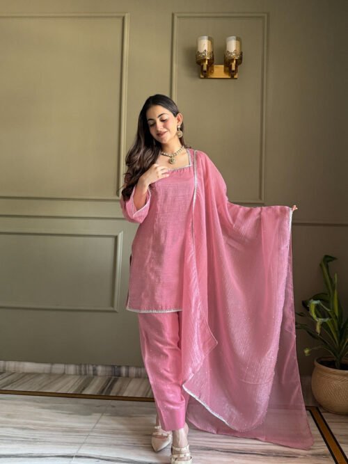 KB-297PINK_4.jpg Pink Crunchy Silk Farshi Salwar Suit with Swarovski Work