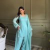Cute Teal Crunchy Silk Farshi Salwar Suit