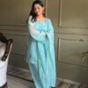 Cute Teal Crunchy Silk Farshi Salwar Suit