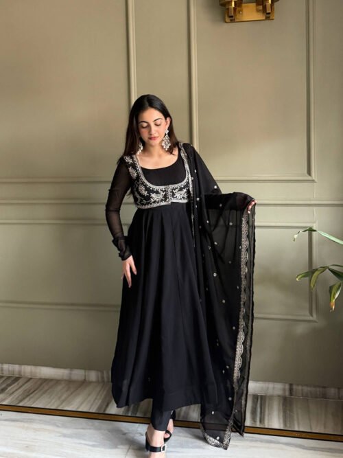 KB-299_4.jpg Jacket Style Black Anarkali Suit Set – Party Wear Georgette Anarkali Dress for Women
