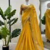 KD-497yellow_1.jpg Yellow Color Beautiful Designer Saree on Tibby Silk Fabric