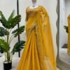 KD-497yellow_2.jpg Yellow Color Beautiful Designer Saree on Tibby Silk Fabric