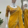 KD-497yellow_3.jpg Yellow Color Beautiful Designer Saree on Tibby Silk Fabric