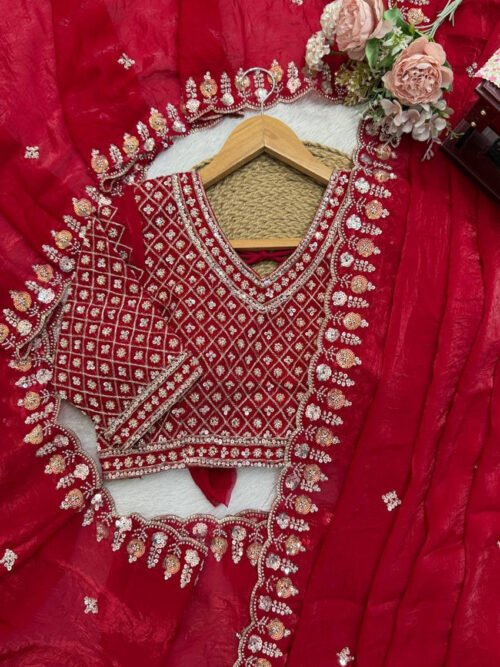 Red Fendy Silk Wedding Wear Saree