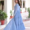 Vista Blue Georgette Designer Gown