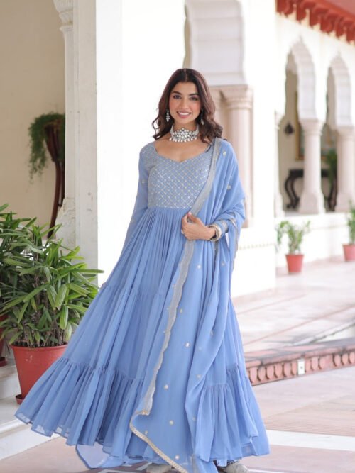 LW-9280_2.jpg Vista Blue Georgette Designer Gown