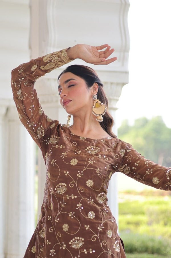 Bronze Color Fendy Silk Sharara Set