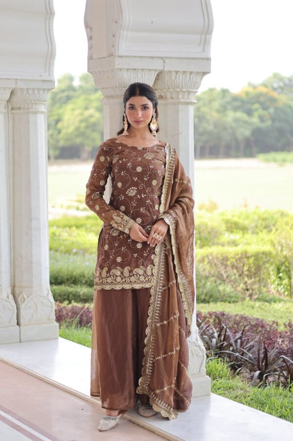 Bronze Color Fendy Silk Sharara Set