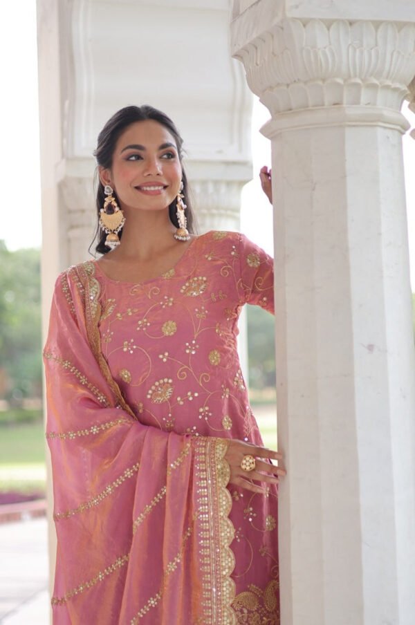 Charm Pink Color Fendy Silk Sharara Set