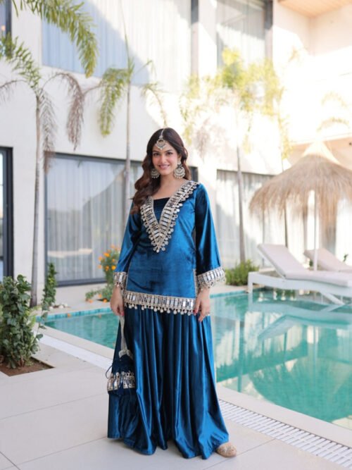 Arabian Blue Ice Velvet Suit Set