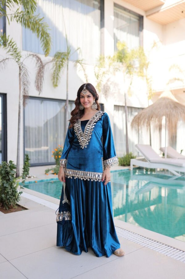 Arabian Blue Ice Velvet Suit Set