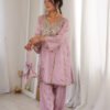 Premium Metallic Pink Real Mirror Work Suit Set in HO Fabric