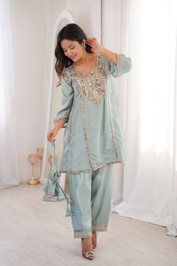 LW-9326_4.jpg Premium Misty Blue Real Mirror Work Suit Set in HO Fabric