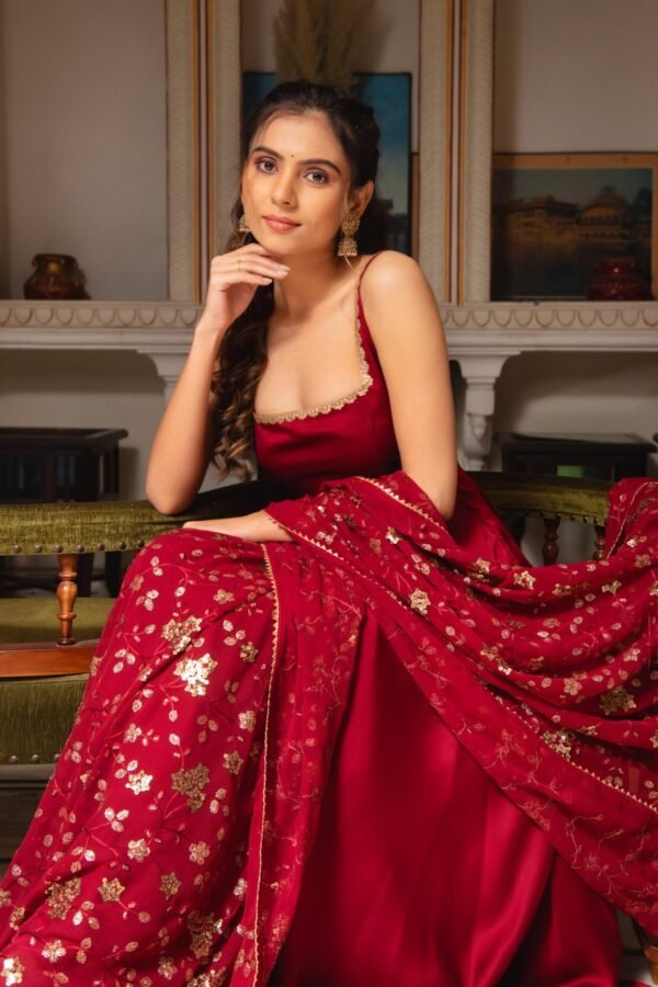 Maroon Soft Georgette Sleeveless Anarkali Suit