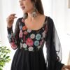 NKB-25BLACK_1.jpg Elegant Black Floral Print Anarkali with Zari Work and Dupatta - Ready-to-Wear