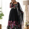 NKB-25BLACK_3.jpg Elegant Black Floral Print Anarkali with Zari Work and Dupatta - Ready-to-Wear