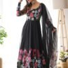 NKB-25BLACK_4.jpg Elegant Black Floral Print Anarkali with Zari Work and Dupatta - Ready-to-Wear