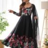 NKB-25BLACK_5.jpg Elegant Black Floral Print Anarkali with Zari Work and Dupatta - Ready-to-Wear