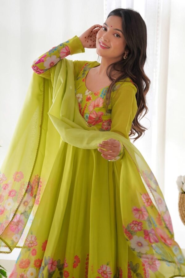Ready-to-Wear Neon Yellow Floral Anarkali with Handwork & Dupatta