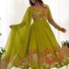 Ready-to-Wear Neon Yellow Floral Anarkali with Handwork & Dupatta