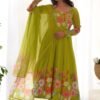 Ready-to-Wear Neon Yellow Floral Anarkali with Handwork & Dupatta