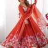 Rust Orange Floral Organza Silk Anarkali Suit Set