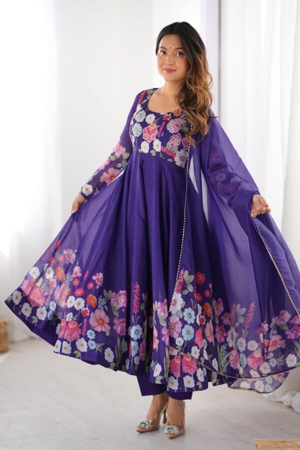 Royal Purple Organza Silk Anarkali Suit Set