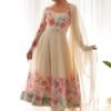 Floral Elegance: Cream Color Flower Print Anarkali with Zari Work and Dupatta