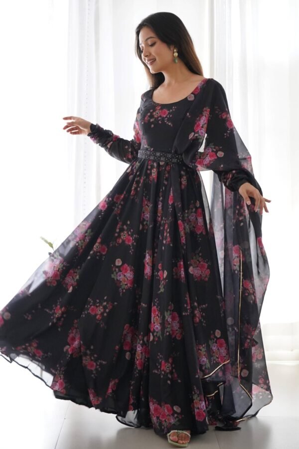 NKB-26BLACK_3.jpg Ready-to-Wear Black Floral Gown with Dupatta