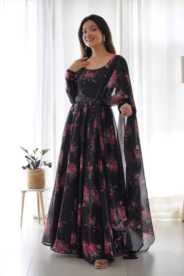 NKB-26BLACK_4.jpg Ready-to-Wear Black Floral Gown with Dupatta