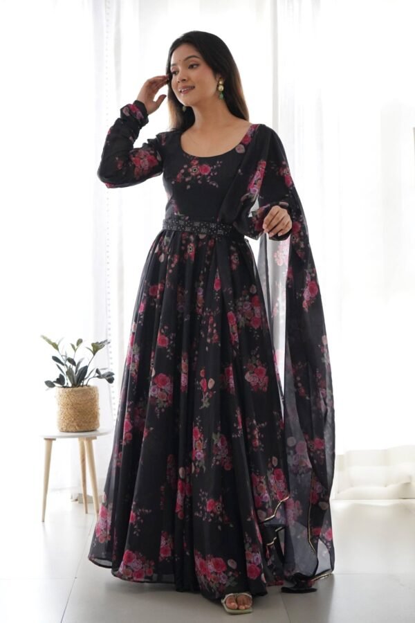 NKB-26BLACK_5.jpg Ready-to-Wear Black Floral Gown with Dupatta