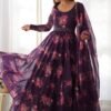 NKB-26WINE_2.jpg Feel Like Royalty in this Wine Color Floral Gown with Lucknowi Belt and Dupatta