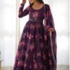 NKB-26WINE_3.jpg Feel Like Royalty in this Wine Color Floral Gown with Lucknowi Belt and Dupatta