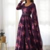 NKB-26_WINE_1.jpg Feel Like Royalty in this Wine Color Floral Gown with Lucknowi Belt and Dupatta