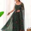 NKB-31DARKGREEN_1.jpg Green Bandhej Print Chiffon Gown with Dupatta - Lightweight & Flowy