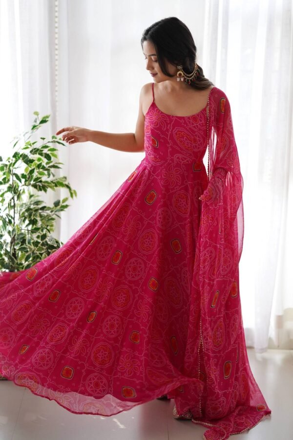 NKB-31PINK_3.jpg Flaunt Your Style with our Ready-to-Wear Pink Bandhej Print Chiffon Gown